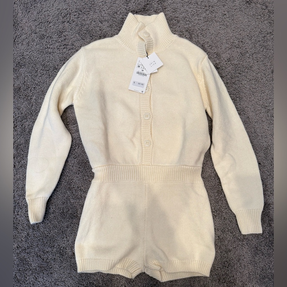 Zara Cream Knit Button-Up Romper
